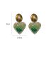 Fashion Silver Needle - Green Pearl Crystal Heart Stud Earrings
