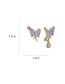 Fashion Blue Metal Zirconium Butterfly Pearl Asymmetric Stud Earrings
