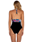 Fashion Color Polyester Stripe Print Halter Tie One Piece Swimsuit
