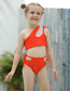 Fashion Red Polyester Diagonal Shoulder Cutout Children's Split Swimsuit