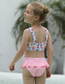 Fashion Pink Polyester Printed Lace Split Swimsuit