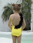 Fashion Yellow Polyester Geometric Kids One Piece Swimsuit
