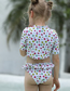 Fashion White Polyester Printed Fungus Edge Short Sleeve Split Children's Swimsuit