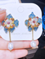 Fashion Gold Color Copper Diamond Geometric Flower Pearl Stud Earrings