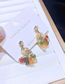 Fashion Gold Color Contrast Color Crystal Heart Stud Earrings