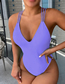 Fashion Purple Nylon Back Cross V-neck One Piece Swimsuit