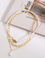 Fashion Gold Color Geometric Pearl Beaded Chain Layered Necklace