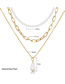 Fashion Gold Color Geometric Pearl Beaded Chain Layered Necklace