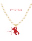 Fashion Red Copper Pearl Beaded Oil Bear Pendant Necklace