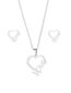 Fashion Silver Stainless Steel Heart Necklace Stud Earrings Set