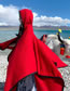 Fashion Big Red Faux Cashmere Hooded Button Shawl
