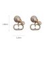Fashion Gold - Oval Alloy Diamond Letter Size Pearl Stud Earrings