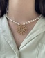 Fashion Gold-2 Bronze Zirconium Beaded Pearl Heart Pendant Necklace