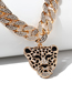 Fashion Gold Alloy Diamond Leopard Head Cuban Chain Necklace