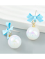 Fashion Pink Alloy Bow Pearl Stud Earrings