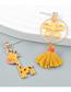 Fashion Yellow Alloy Drop Oil Giraffe Floral Tassel Asymmetric Stud Earrings
