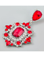 Fashion Red Alloy Set Square Diamond Stud Earrings