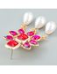 Fashion Pink Alloy Diamond Geometric Pearl Tassel Drop Earrings