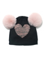 Fashion Black Heart Knit Double Fur Ball Cap