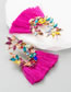 Fashion Rose Red Alloy Diamond Tassel Colorblock Stud Earrings