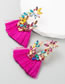 Fashion Rose Red Alloy Diamond Tassel Colorblock Stud Earrings