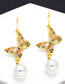 Fashion Gold Brass Diamond Butterfly Pearl Stud Earrings