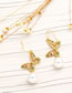 Fashion Gold Brass Diamond Butterfly Pearl Stud Earrings
