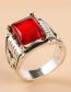 Fashion Red Alloy Geometric Square Imitation Treasure Ring