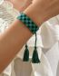 Fashion Green Check Braided Fringe Bracelet