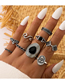 Fashion Silver Alloy Black Treasure Drop Oil Carved Hollow Irregular Ring Set