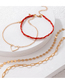 Fashion Gold Alloy Hollow Heart Round Card Cord Braided Anklet Set
