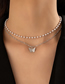 Fashion Silver Alloy Pearl Chain Butterfly Double Layer Necklace