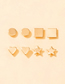 Fashion Gold Alloy Geometric Square Heart Round Star Stud Earrings Set