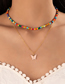 Fashion Color Alloy Colorful Rice Beads Beaded Butterfly Double Layer Necklace