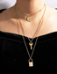 Fashion Gold Alloy Geometric Round Totem Gold Lock Key Multilayer Necklace