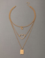 Fashion Gold Alloy Rose Square Brand Heart Multilayer Necklace