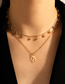 Fashion Gold Alloy Ball Chain Leaf Double Layer Necklace