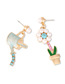 Fashion Suit Alloy Diamond And Pearl Flower Kettle Asymmetric Stud Earrings