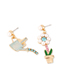 Fashion Suit Alloy Diamond And Pearl Flower Kettle Asymmetric Stud Earrings