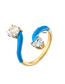 Fashion Blue Brass Set Heart Zirconium Oil Drip Open Ring