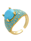 Fashion White Gold Turquoise Diamond Copper Gold Plated Zirconium Geometric Open Ring