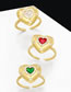 Fashion Red Brass Diamond Heart Open Ring