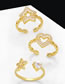 Fashion C Brass Heart Diamond Flower Open Ring
