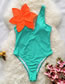 Fashion Green + Orange Blossom Polyester Floral Embossed Deep V One Piece Swimsuit
