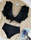 Fashion Black Polyester Cutout Ruffle Split Swimsuit