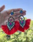 Fashion Leather Pink Alloy Diamond Heart Tassel Stud Earrings