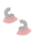 Fashion Leather Pink Alloy Diamond C-shaped Tassel Stud Earrings