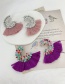 Fashion Leather Pink Alloy Diamond C-shaped Tassel Stud Earrings
