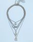 Fashion Silver Alloy Diamond Snake Shaped Square Heart Multilayer Necklace