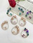 Fashion Leather Pink Alloy Diamond Hoop Flower Stud Earrings
